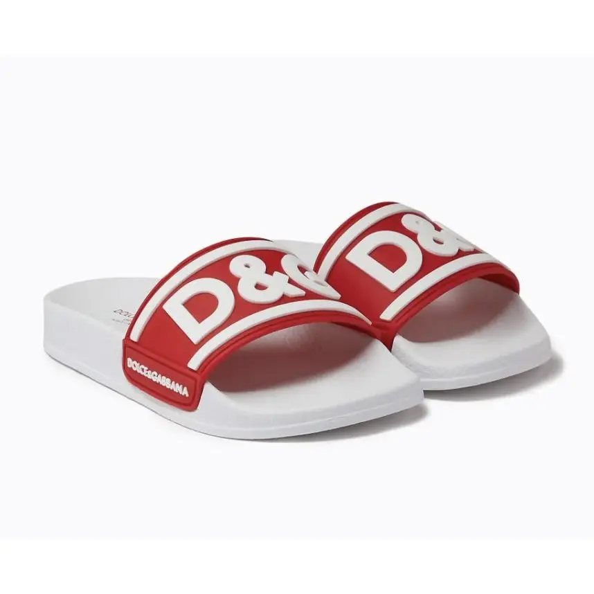 

Бело-красные шлепанцы с логотипом Dolce & Gabbana, мультиколор
