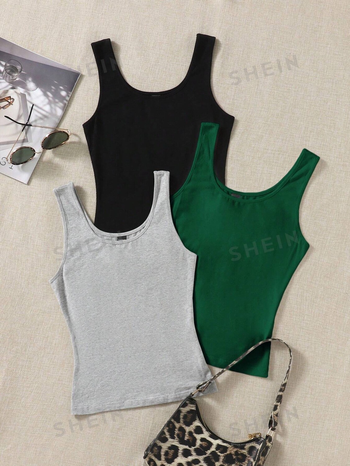 

Майка Shein Ezwear, темно-зеленый