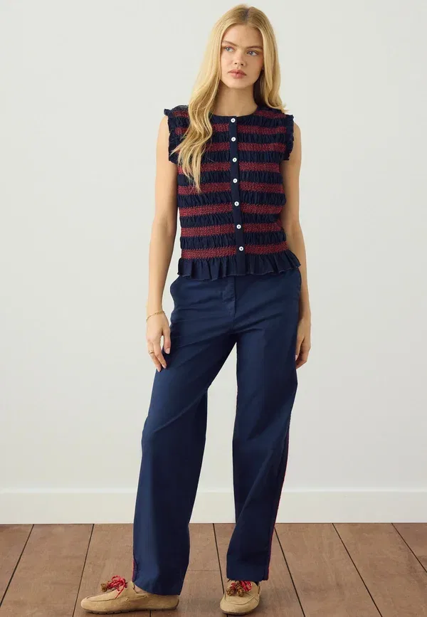 Блуза Regular fit shirred sleeveless button through top Next, темно-синий с красной полоской — фото 4
