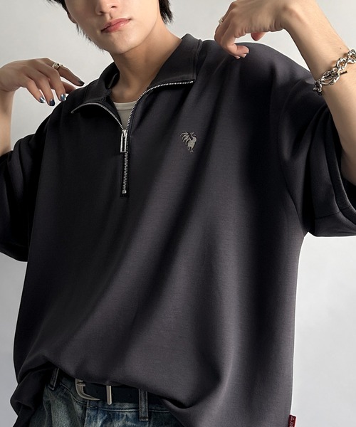 

Футболка с коротким рукавом на молнии, с вышивкой, бренд JaVa, цвет угольно-серый