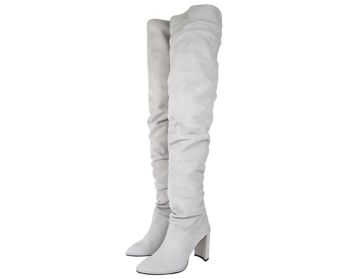 Женские замшевые ботфорты Stuart Weitzman Histyle Perla, цвет Light Gray — фото 2