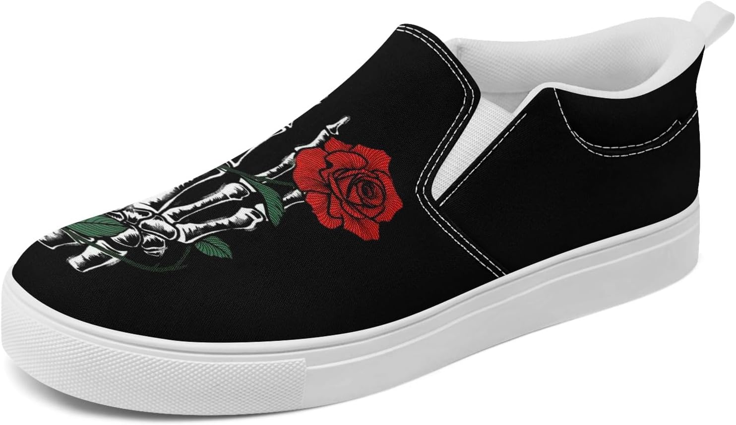 

Крутые настраиваемые низкие кеды из канвы в готическом стиле для мужчин и женщин с черепами и цветочным принтом, слипоны, легкие и удобные, уличная обувь Coolcustomize, белый/черный/красный/серый