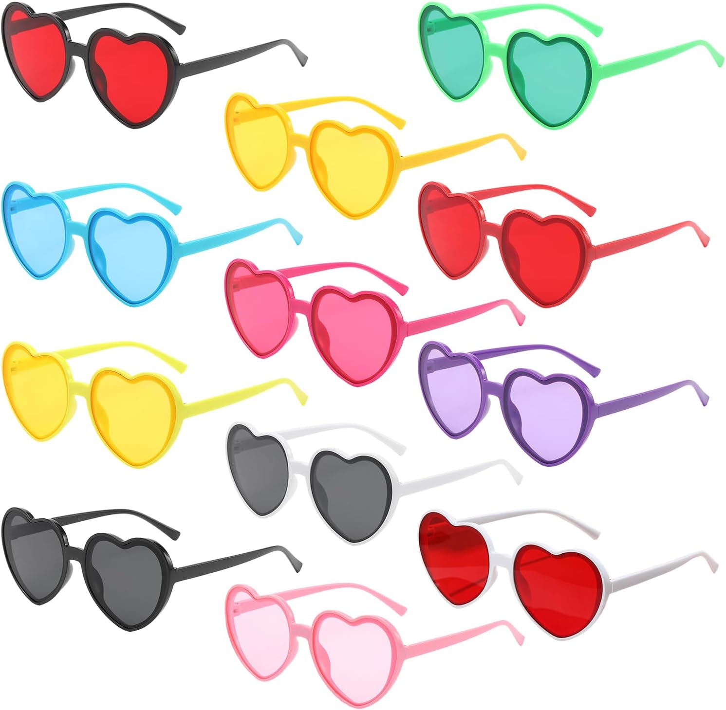 

PARSUP 12 пар солнцезащитных очков в форме сердца, прозрачные, конфетных оттенков, для девичника, свадебной вечеринки, вечеринки в честь рождения ребенка, реквизит для фотобудки, 12 цветовых сочетаний, 12 Colors of Heart