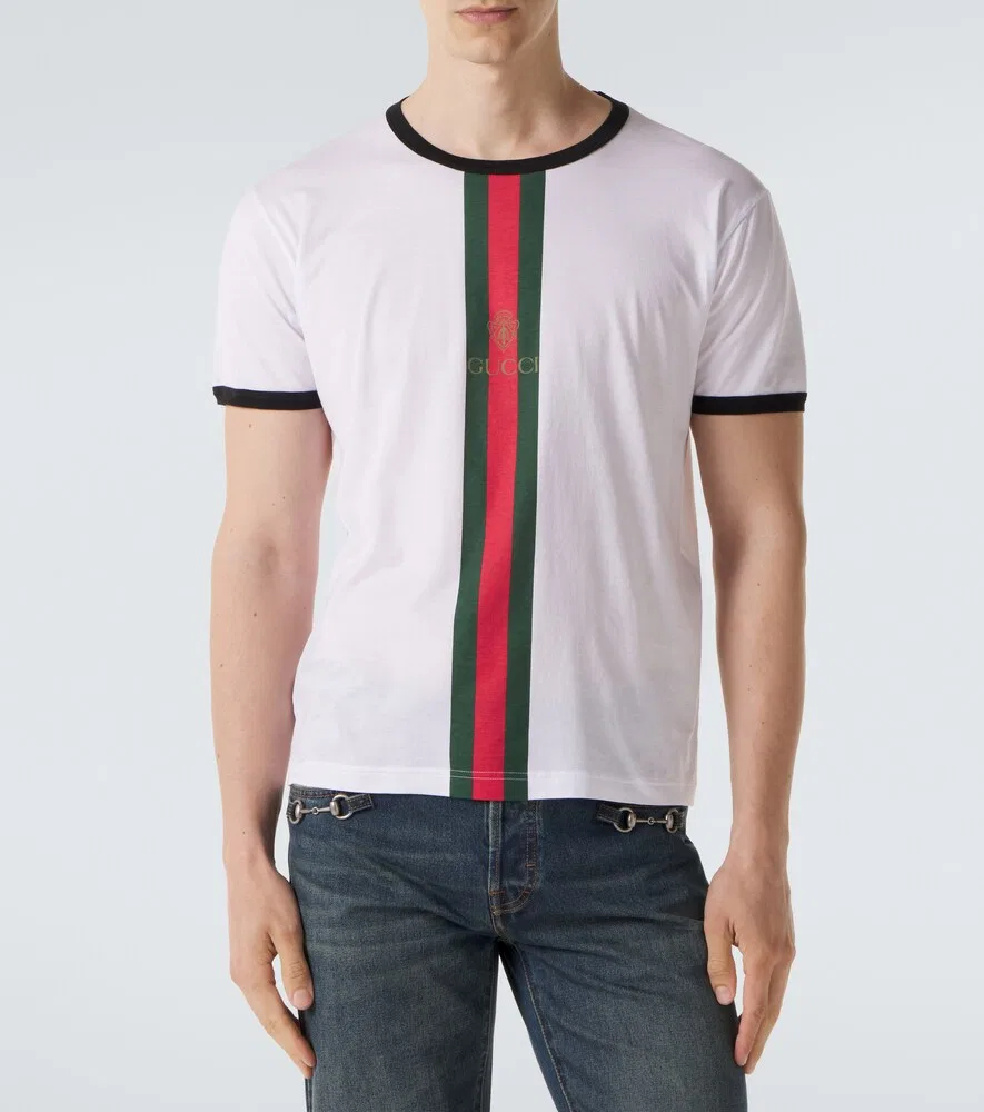 Хлопковая футболка Web Stripe Gucci, белый — фото 3
