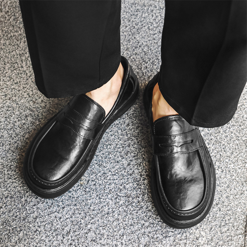 WEISHIBANGWEI Мужские лоферы черные с потайной платформой, цвет Black Hidden Wedge — фото 3
