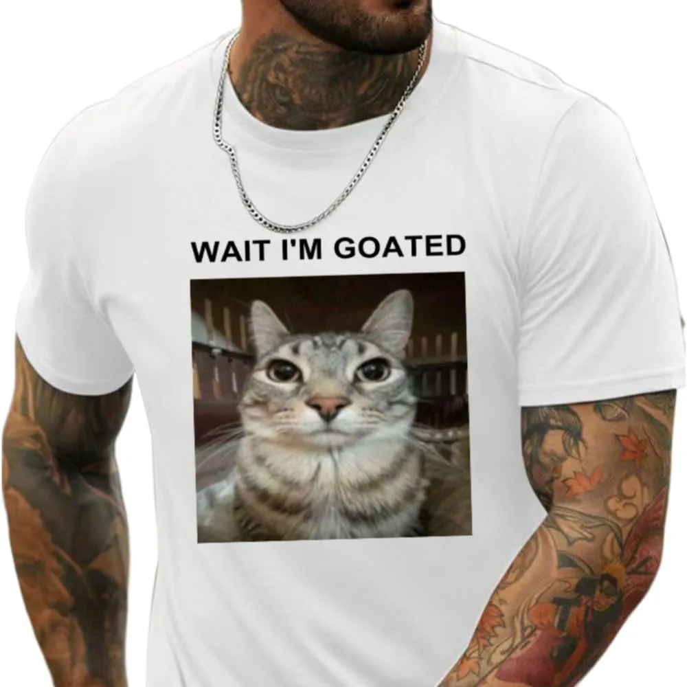

Футболка Wait I’m Goated Funny Cat с мемным принтом для мужчин, хлопок NEKO MENA