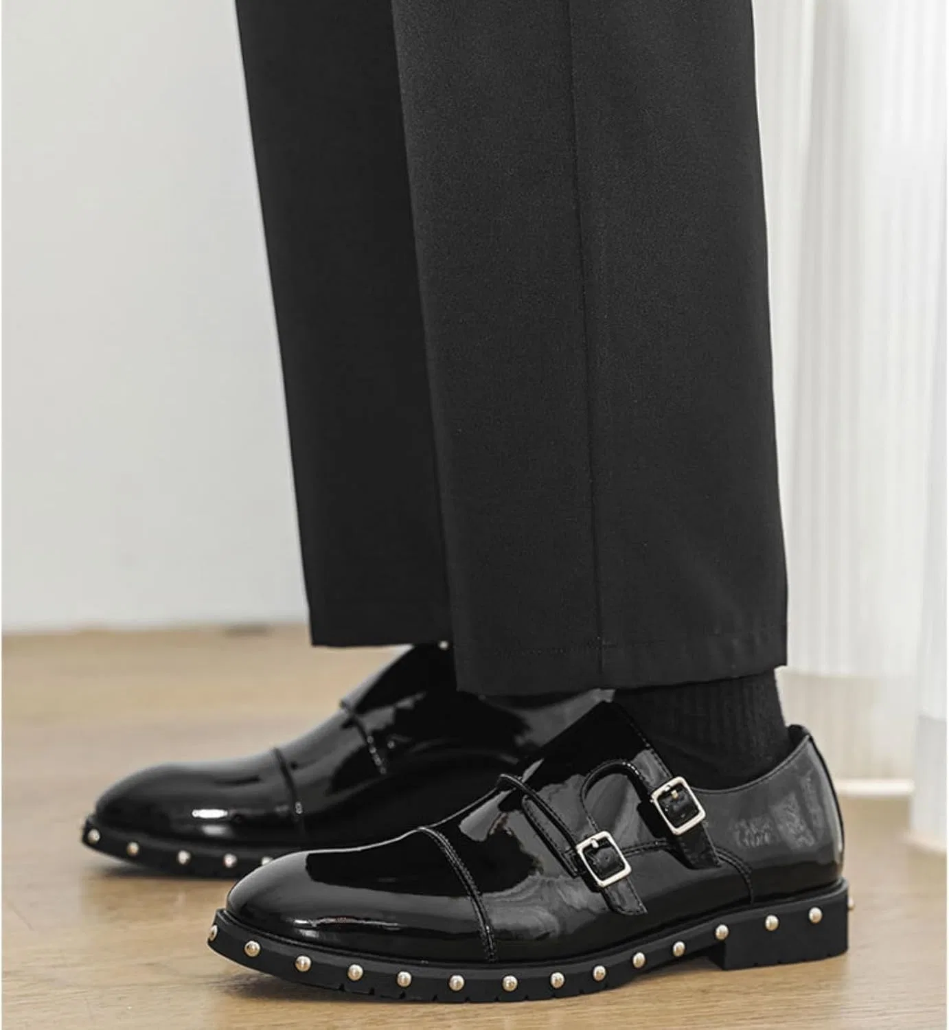 Лоферы мужские Double Monk Strap Patent Leather, Black ZBKHZD — фото 2