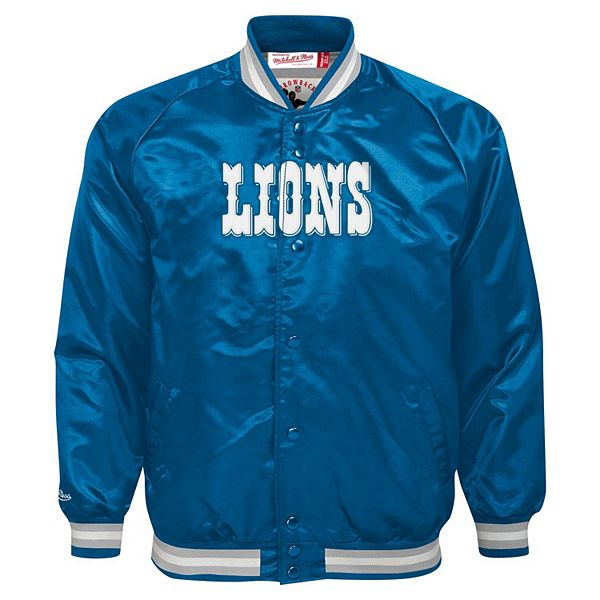 Синяя молодежная куртка Detroit Lions с цельнокроеным рукавом и застежкой на кнопках Mitchell & Ness — фото 3