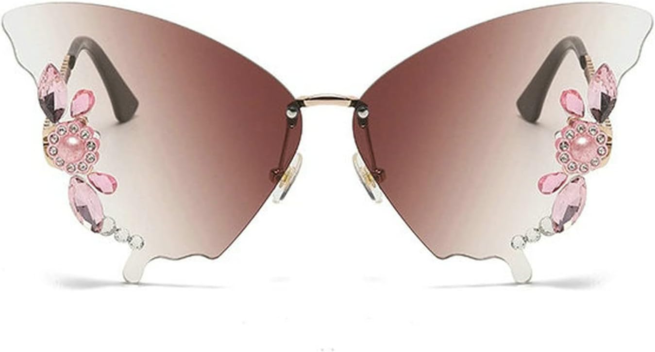 

Солнцезащитные очки COTIA Butterfly Diamond для женщин, без оправы, большого размера, для выпускного вечера, вечеринки, модные, винтажные, с блестящими кристаллами, разноцветные, Tea