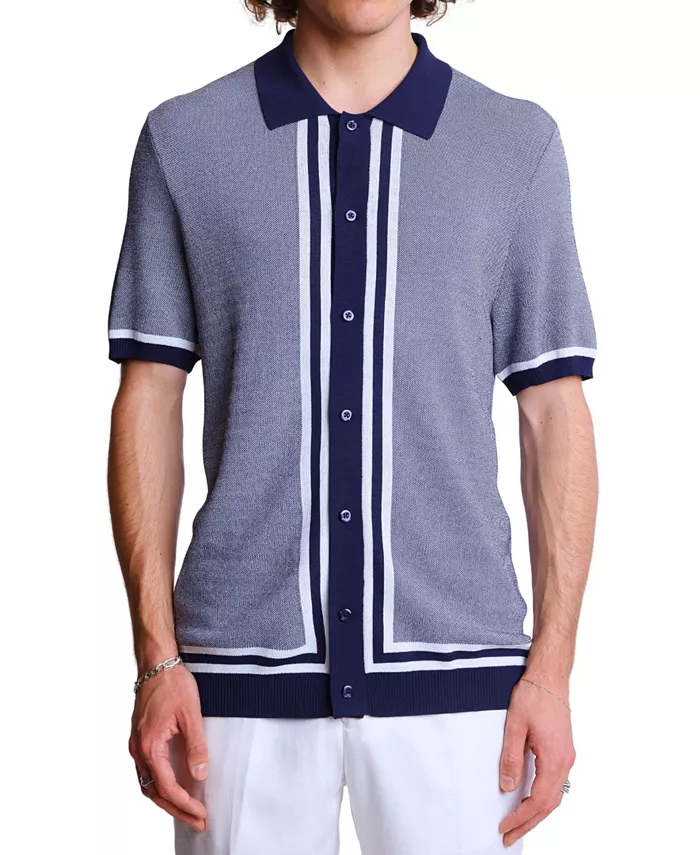 

Мужская ретро-поло с коротким рукавом и полной планкой, slim fit Paisley & Gray, синий