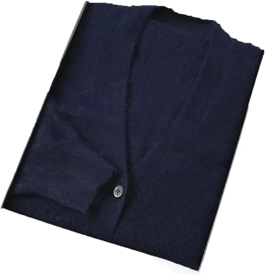 Кардиган мужской Slim Fit с V-образным вырезом, вязаный свитер свободного кроя с длинными рукавами, утепленный Generic, темно-синий