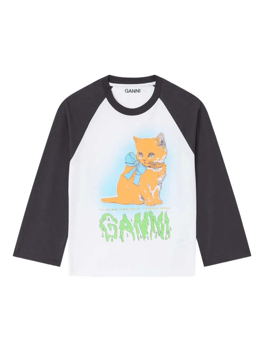 

Футболка Kitty-print baseball top GANNI, белый