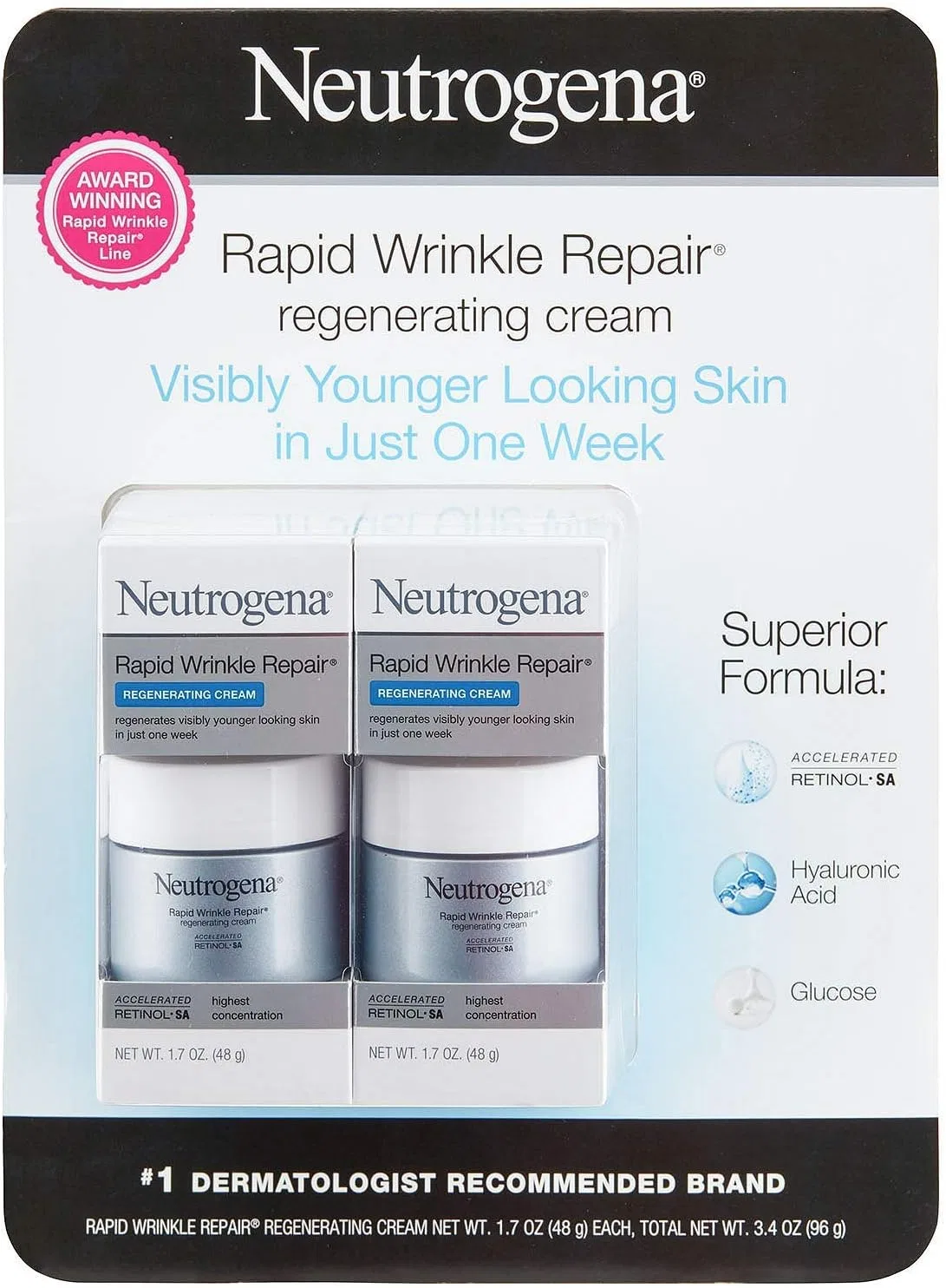 Дневной крем Neutrogena Rapid Wrinkle Repair Renewal Cream, 50 мл, 2 шт., для лица