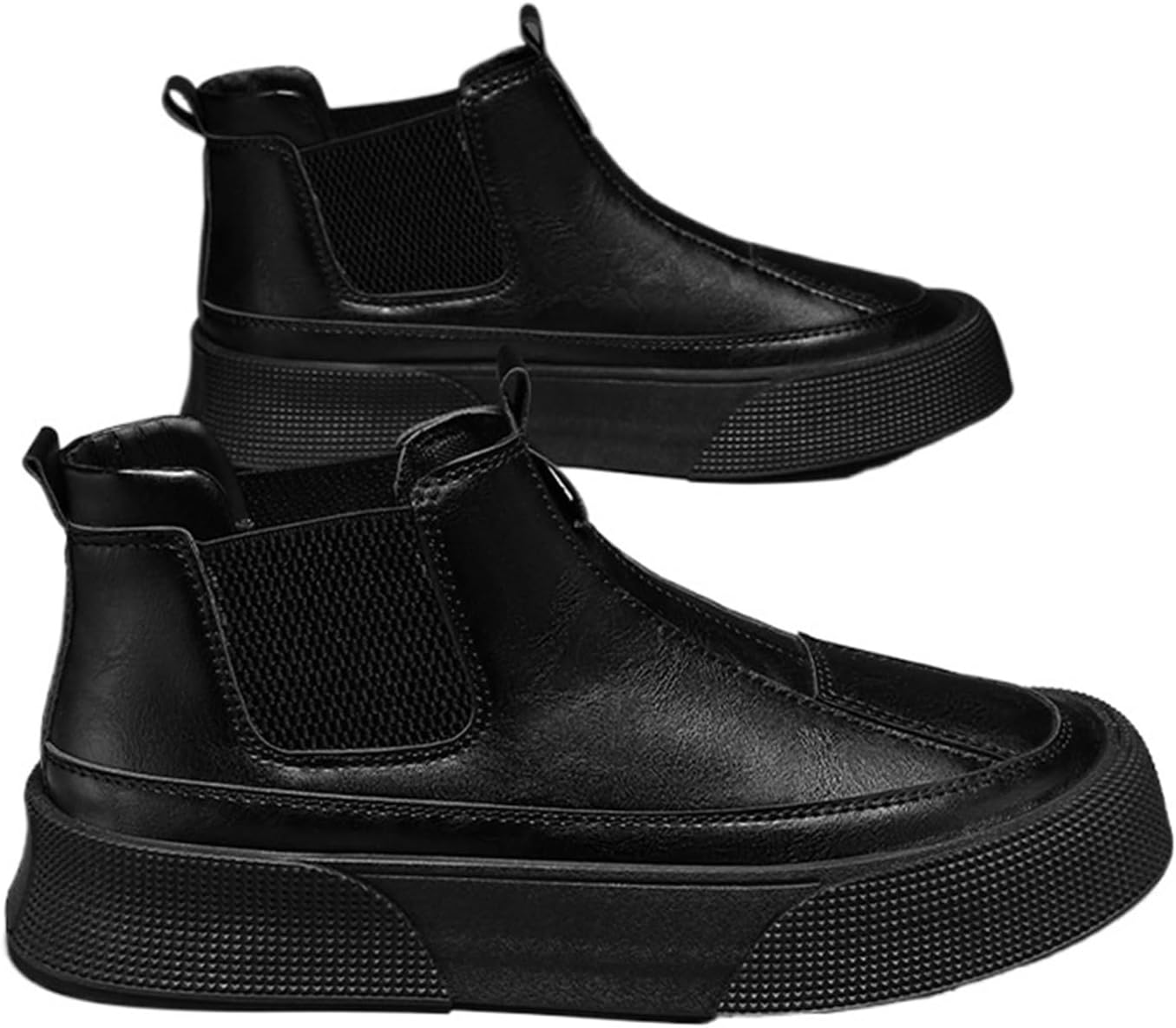 

Мужские удобные дышащие кожаные ботинки Челси с толстой подошвой, модные, противоскользящие, с круглым носком, накулачные повседневные ботинки Generic, черный