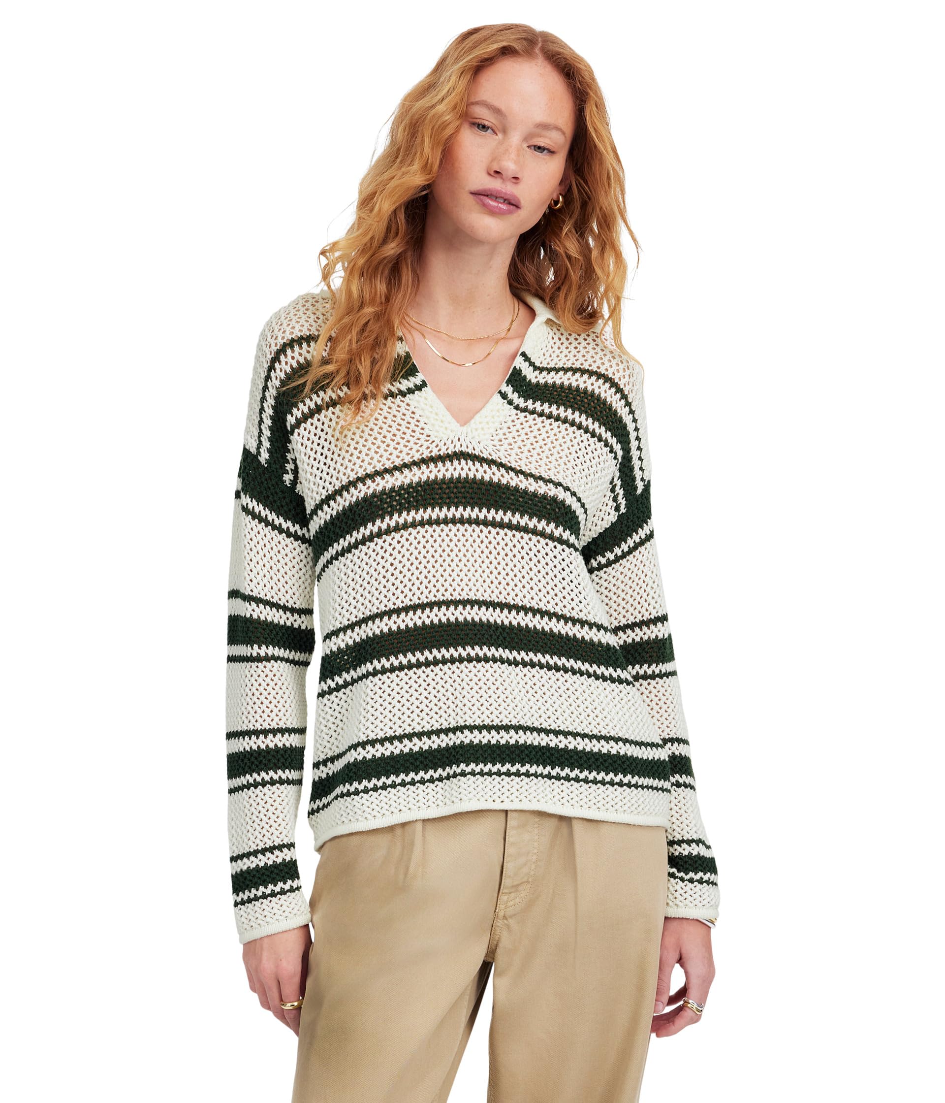 

Поло Madewell Stripe Madeleine Open Stitch Long, цвет Summit Green Stripe