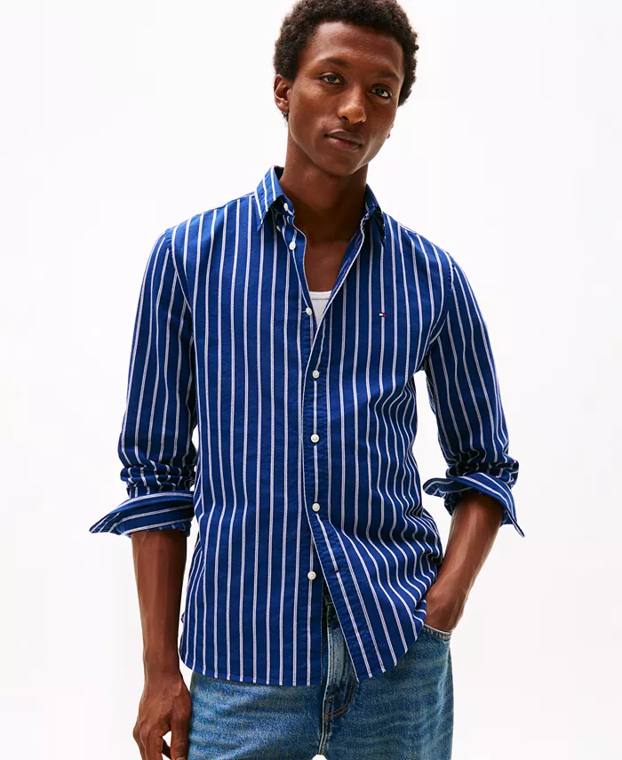 

Мужская рубашка Oxford с длинным рукавом Heritage Stripe Tommy Hilfiger, синий