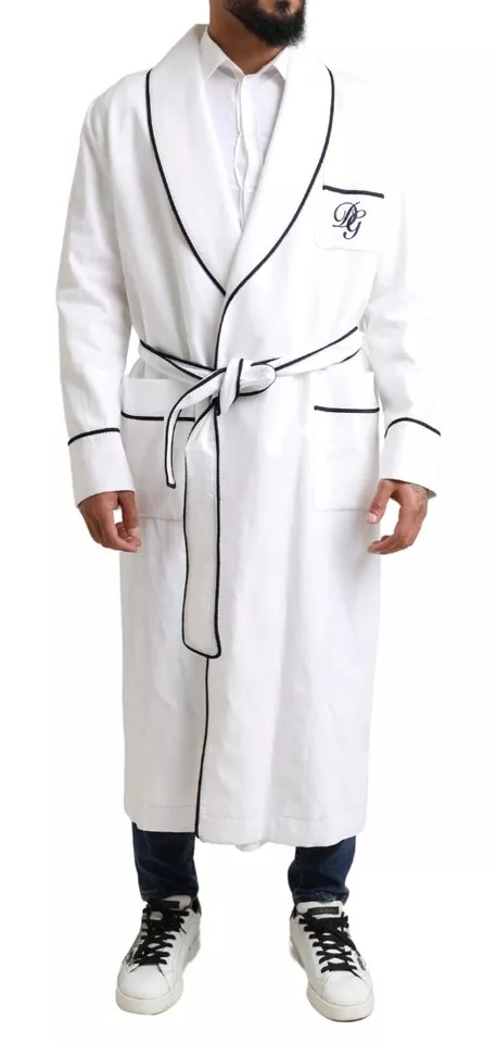 

Белый льняной халат с поясом и логотипом DG Sleepwear Dolce & Gabbana