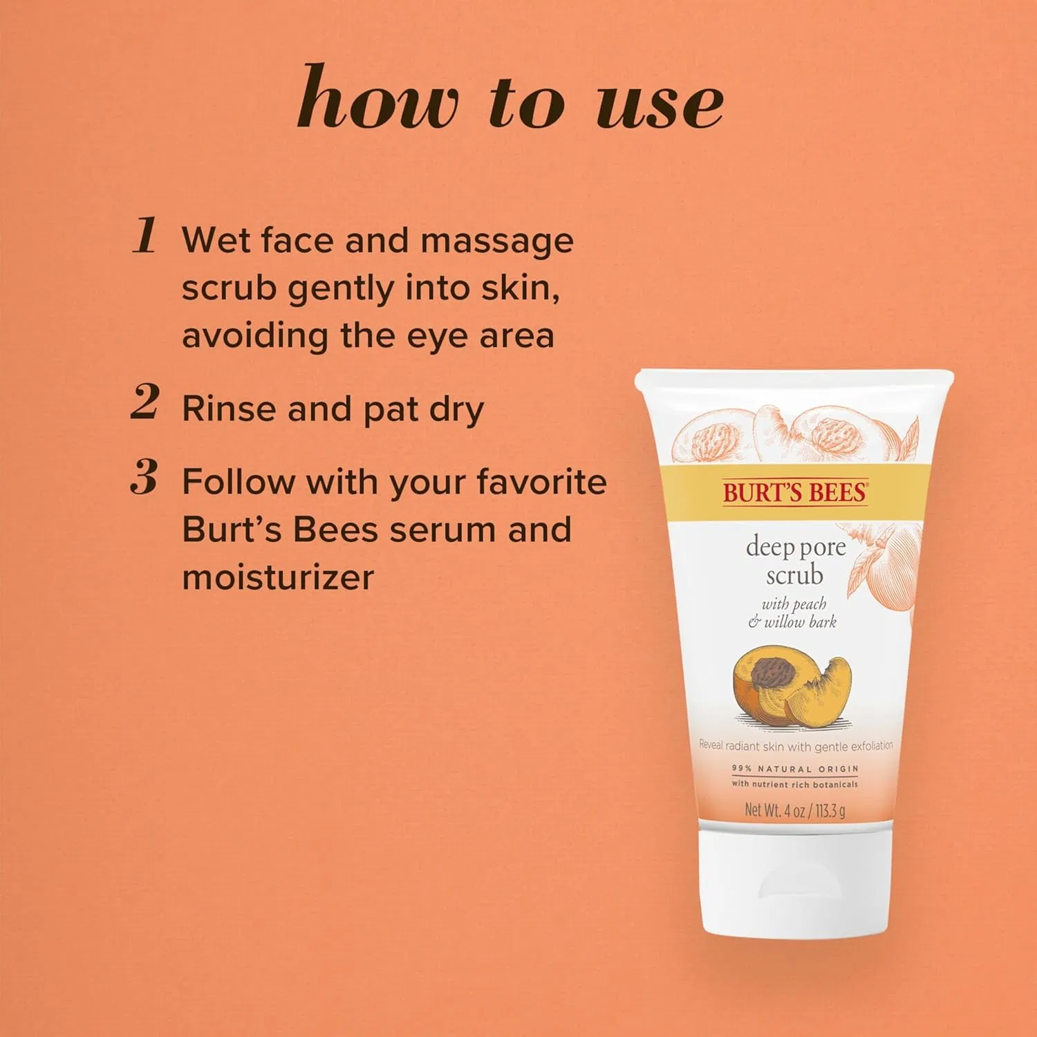Скраб Burt's Bees — Для глубокого очищения пор с персиком и ивовой корой от — фото 4