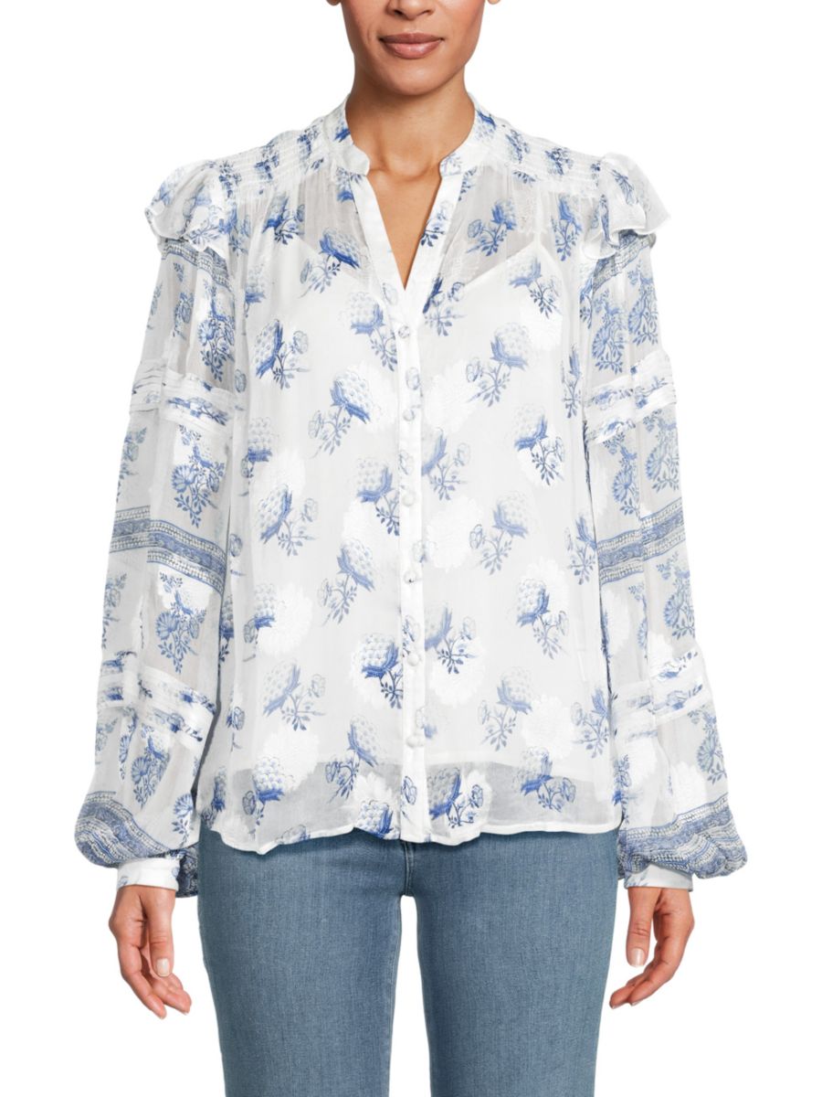 

Прозрачная рубашка с цветочным принтом Hemant & Nandita, белый