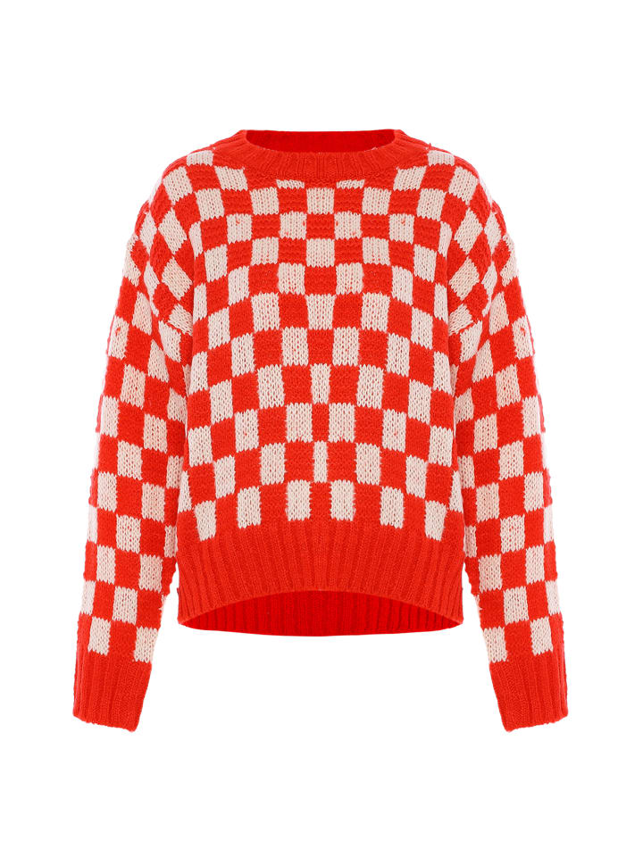 

Женский свитер в белую и красную клетку myMo