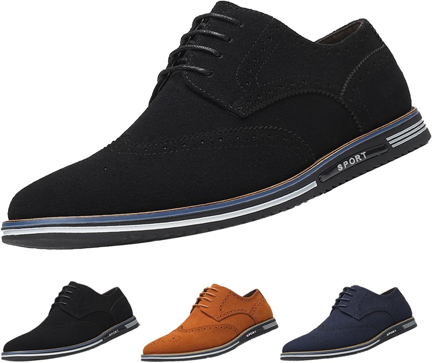 

Мужские замшевые оксфорды, стильные винтажные удобные шнурованные нескользящие классические туфли с крыльями и резьбой, подходящие для бизнеса и повседневной носки Blackeeight, черный