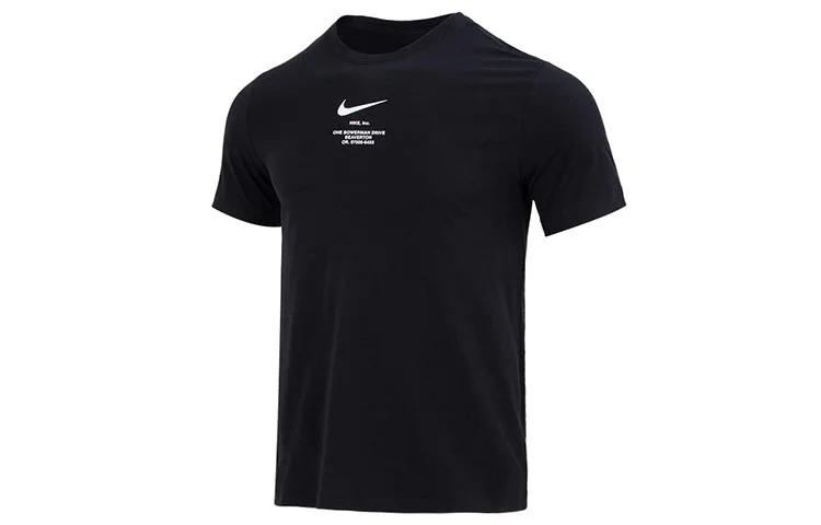Nike Футболка для бега и спортзала из хлопка с большим логотипом swoosh черная — фото 3