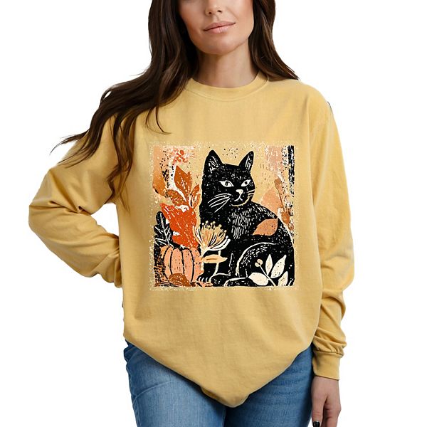 

Футболка с принтом Black cat fall leaves distressed, женская, окрашенная в готовом виде, с длинным рукавом Simply Sage Market, Mustard, Черный, Футболка с принтом Black cat fall leaves distressed, женская, окрашенная в готовом виде, с длинным рукавом Simp