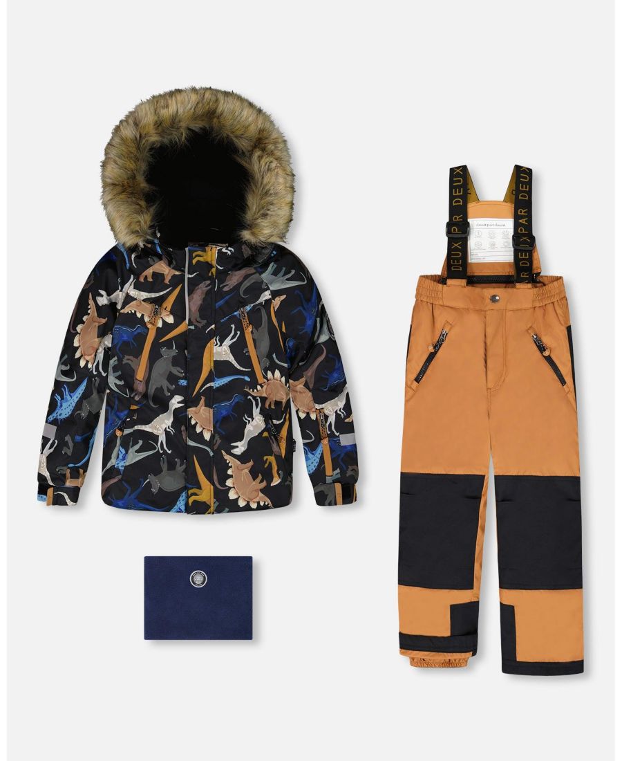 

Детский комбинезон для игр и зимних развлечений для мальчиков, состоящий из двух частей, с курткой с принтом динозавров, коричневый - для малышей/детей Deux par Deux, Brown sugar