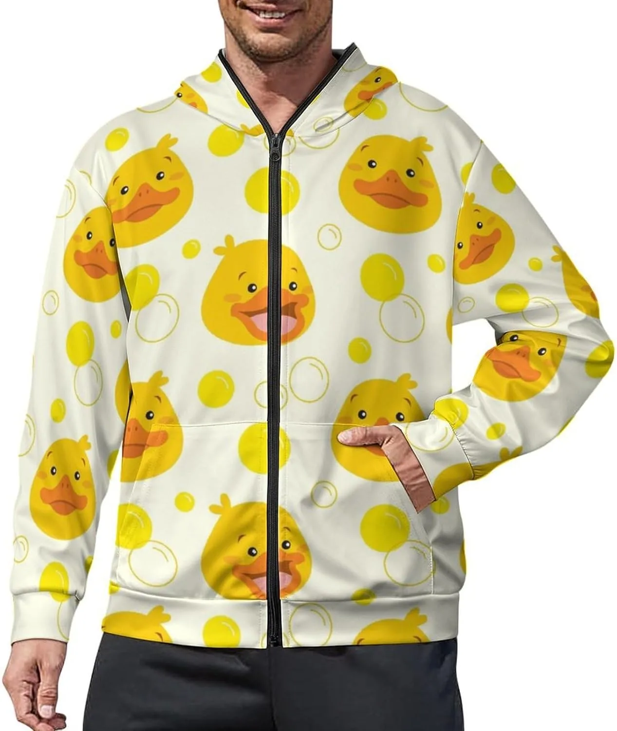 Мужская худи с принтом Rubber Ducks, свободная, с карманами и молнией