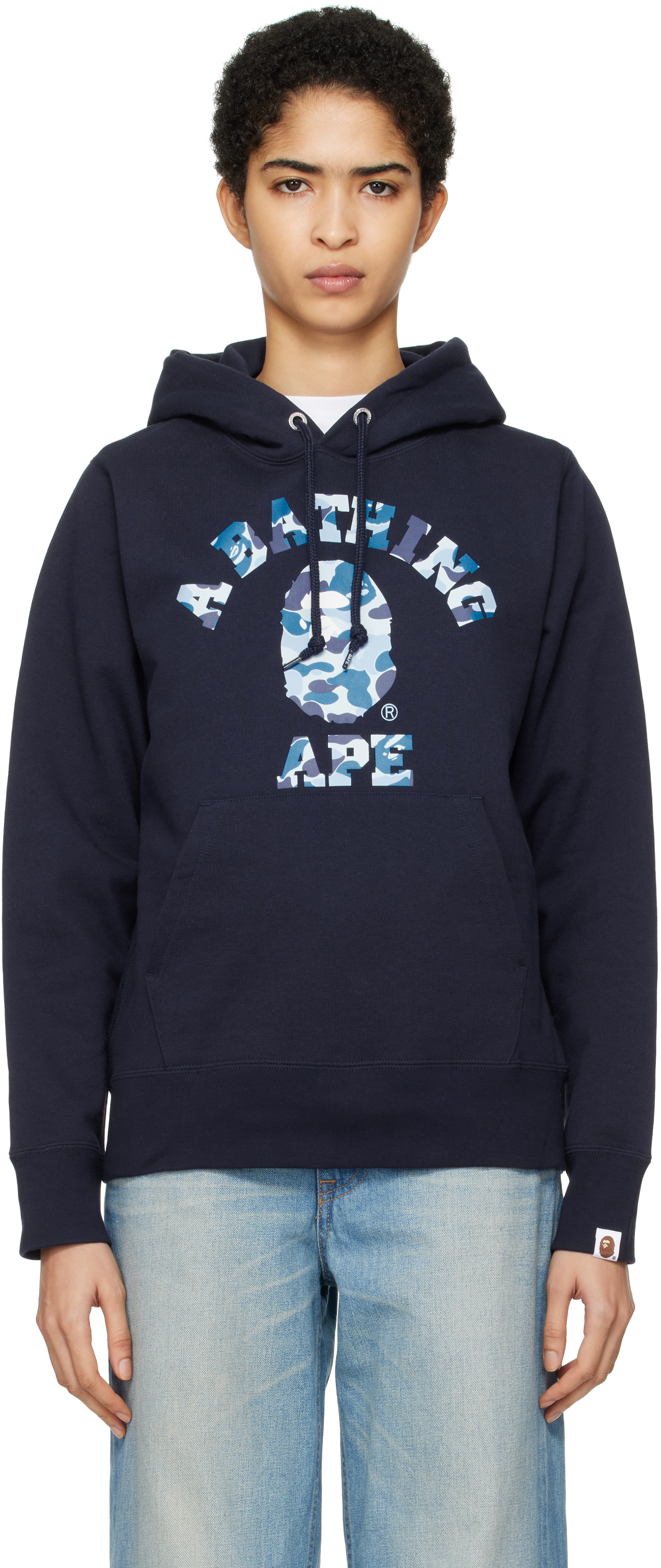 

Толстовка с капюшоном ABC Camo College BAPE, темно-синий