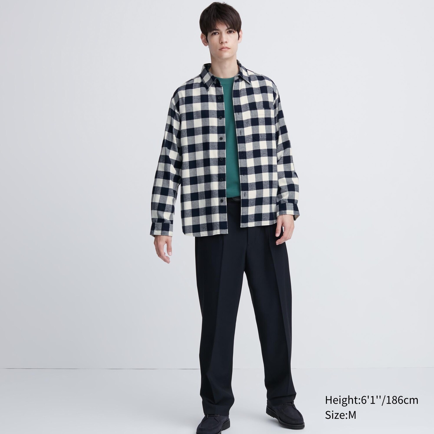 Рубашка UNIQLO в клетку фланелевая стандартного кроя, молочный — фото 4