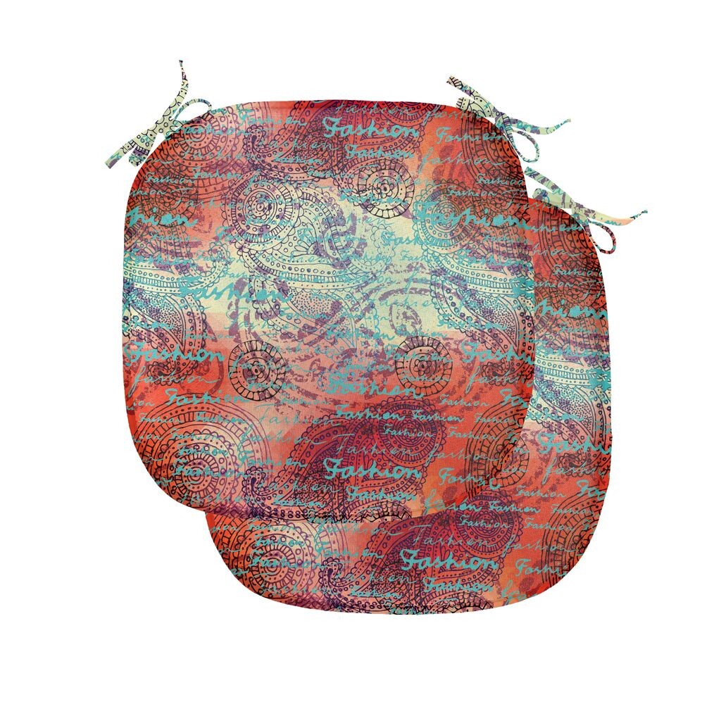 

Подушки на обеденный стул ABAKUHAUS в этническом стиле, гранж Пейсли, декоративная водонепроницаемая подушка с ремнями для кухонных сидений, 40 см x 40 см — упаковка из 2 шт., бирюзовый оранжевый черный