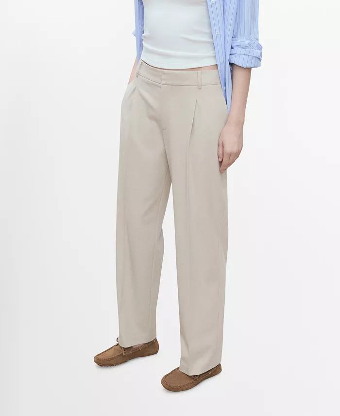 

Женские брюки прямого кроя со складками Pants MANGO, коричневый/бежевый