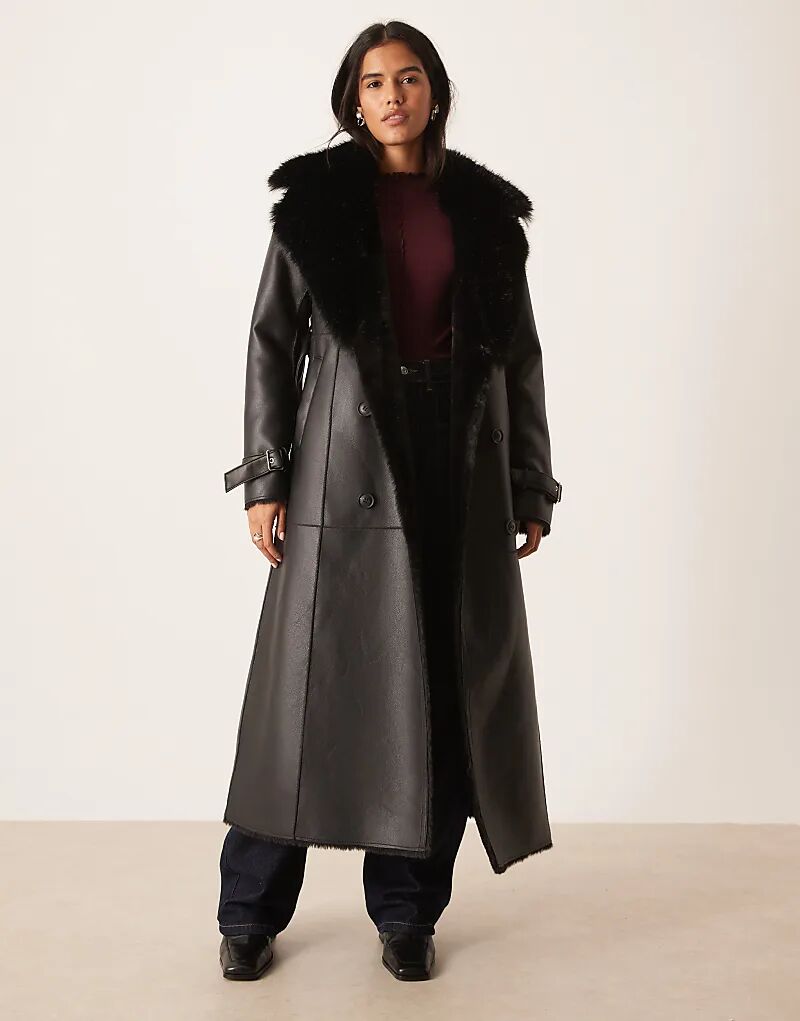 

Пальто Urbancode из искусственной кожи с поясом черного цвета