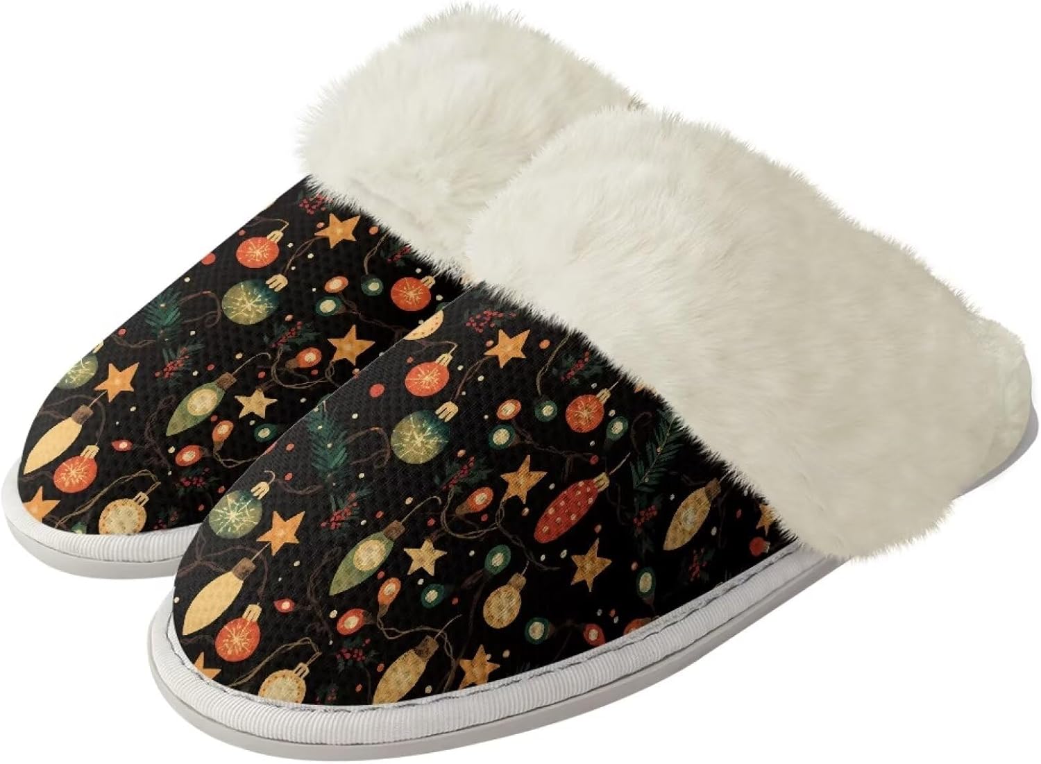 

Рождественские милые хлопковые тапочки для женщин и мужчин, мягкие, уютные, удобные, легкие домашние тапочки для пар Zhangruoheng, Christmas Lights Print