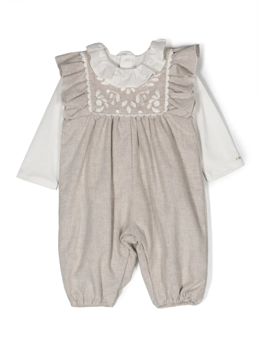 

Комплект из комбинезона и боди с вышивкой Chloé Kids, серый