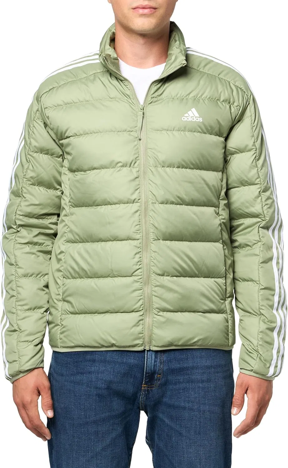 Мужская легкая пуховая куртка Adidas Essentials с тремя полосками, Tent Green