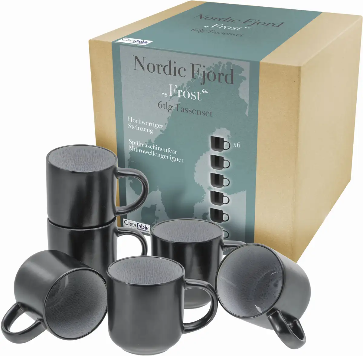 

Кружка CreaTable "Nordic Fjord", (набор, 6 шт.), кофейная кружка, набор чашек, 6 шт., 285 мл Ø 8,8х9,5 см, серый