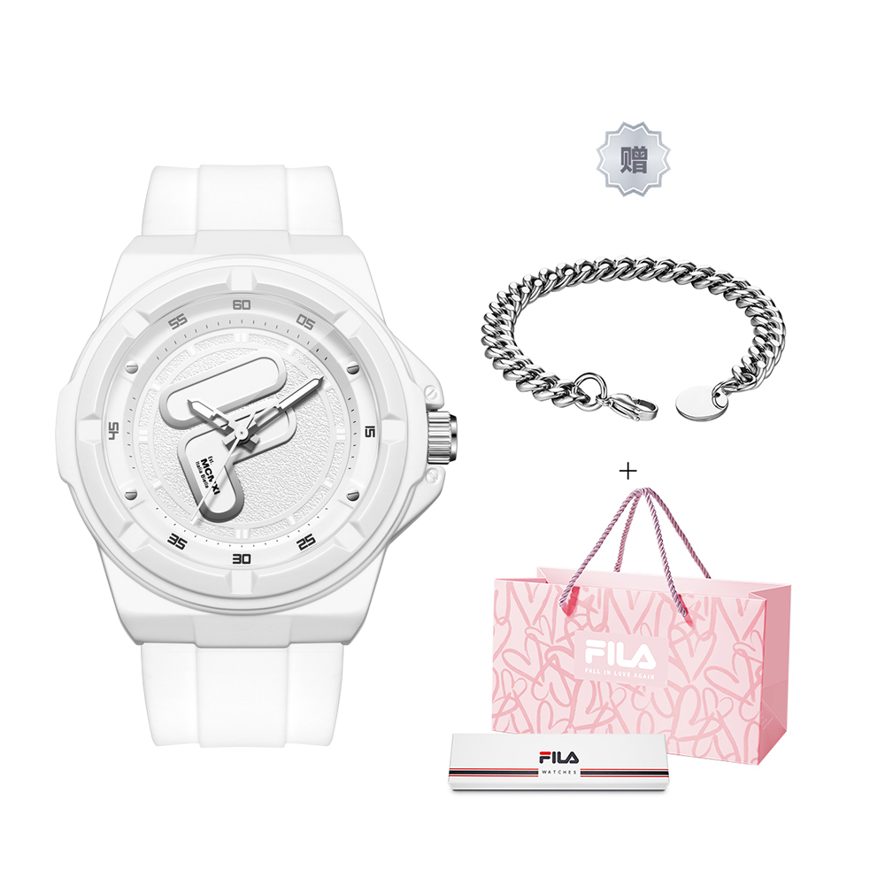 

FILA Часы Wrist Watch Quartz Movement Silicone Strap 42*46mm White Dial Unisex, [White]6574-002 with Bracelet+Shopping Bag