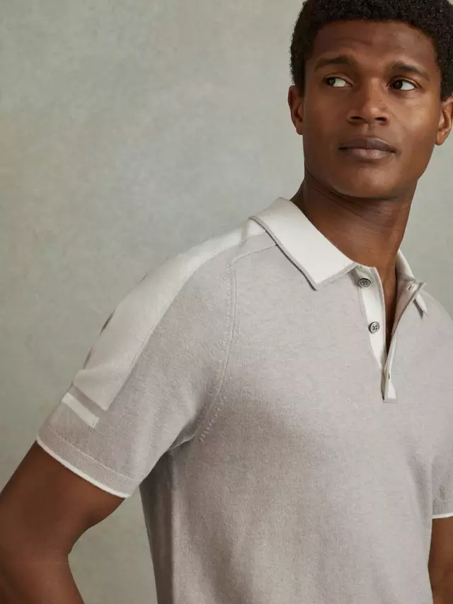 

Поло Reiss Brunswick Wool-Cotton Contrast, цвет oatmeal/off/whi