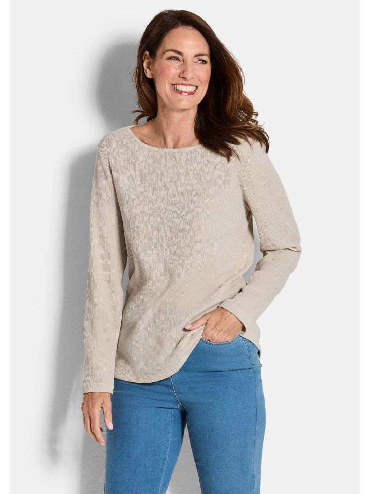 

GOLDNER Футболка из меланжевого трикотажа с длинными рукавами из крепа, бежевого цвета