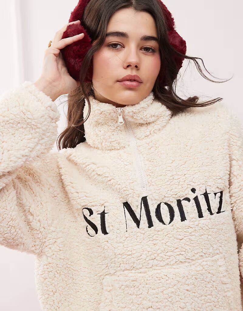 

Топ Miss Selfridge St Moritz Borg с застежкой-молнией на половину длины, цвет слоновой кости
