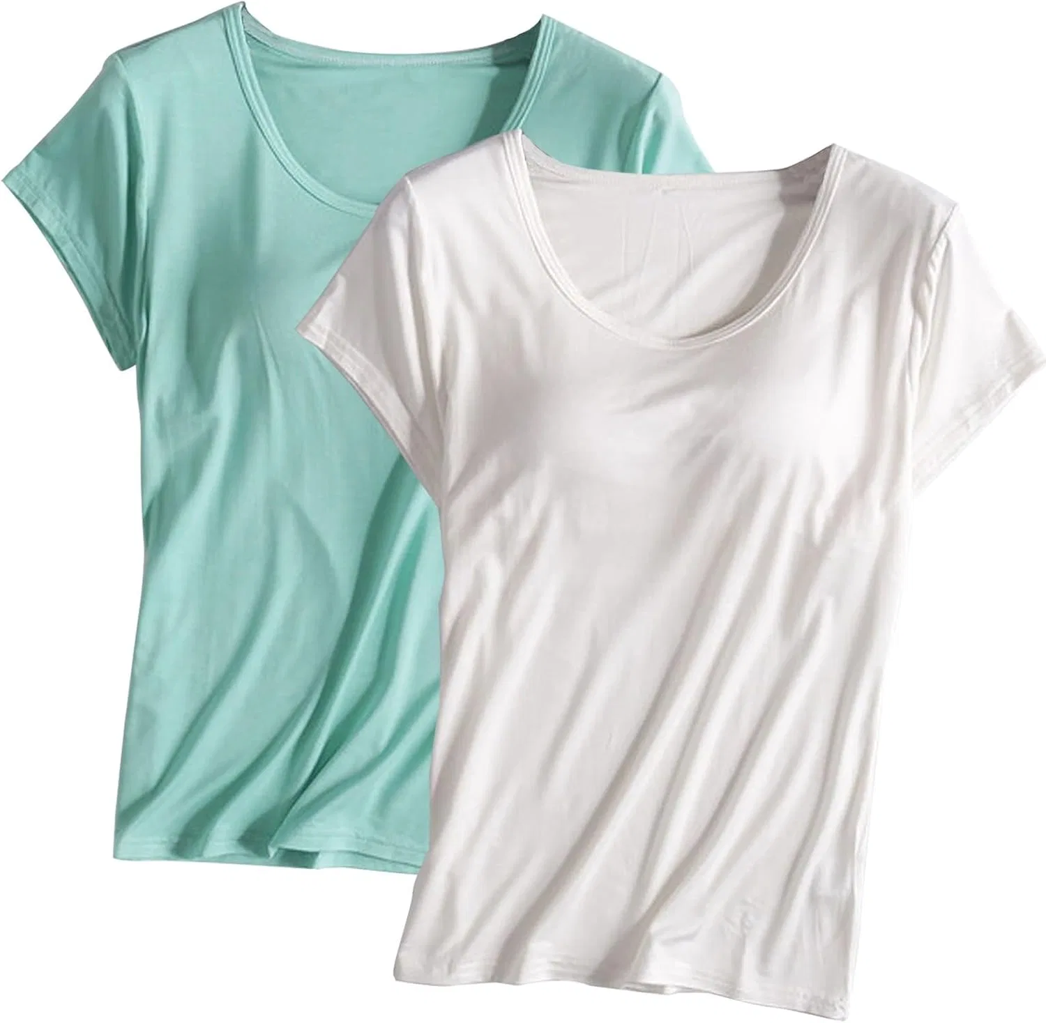 Футболка с встроенным бюстгальтером, 2 шт, женская, A01_white+mint Green