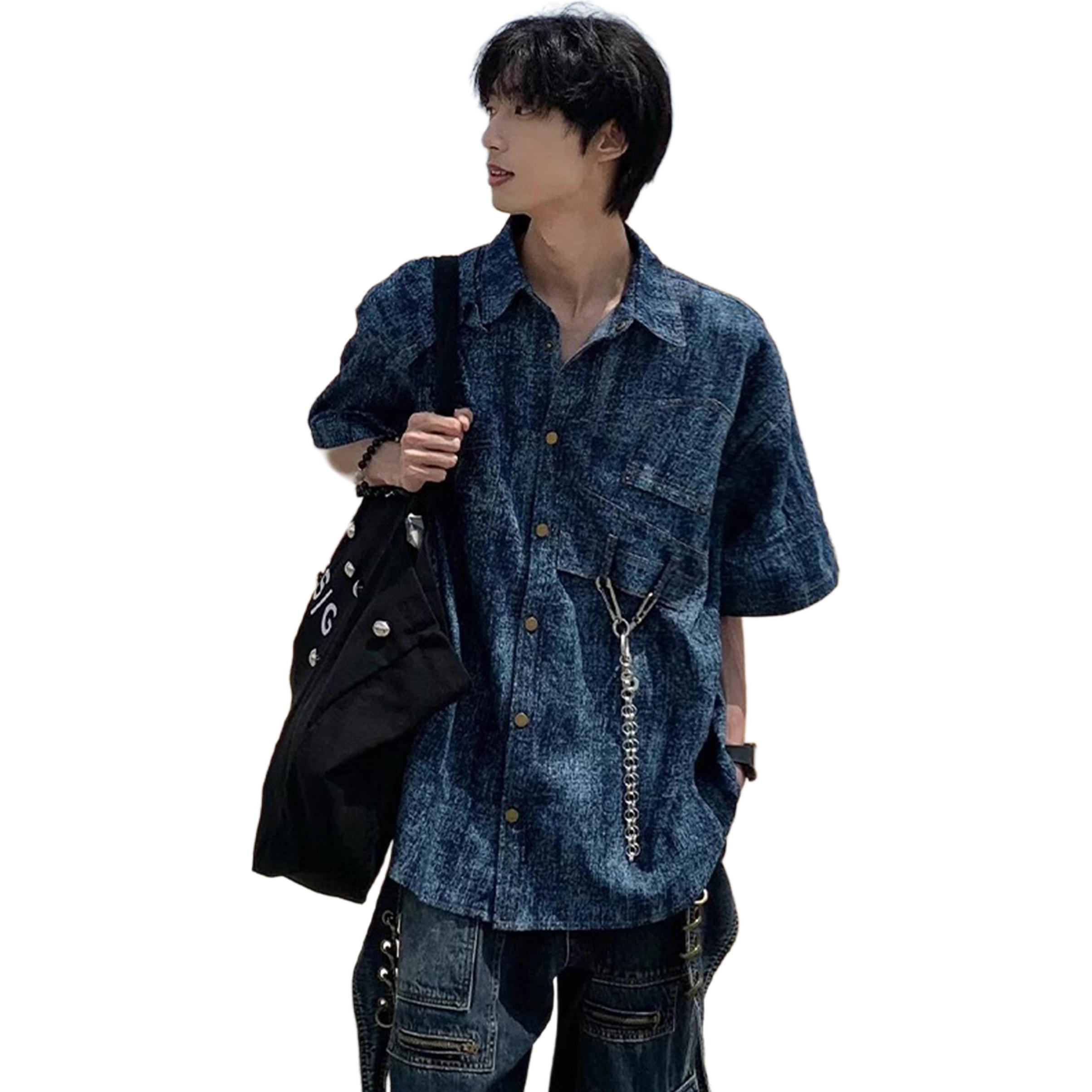 

ZIAREL Рубашка Unisex Blue Lapel Moderate Denim