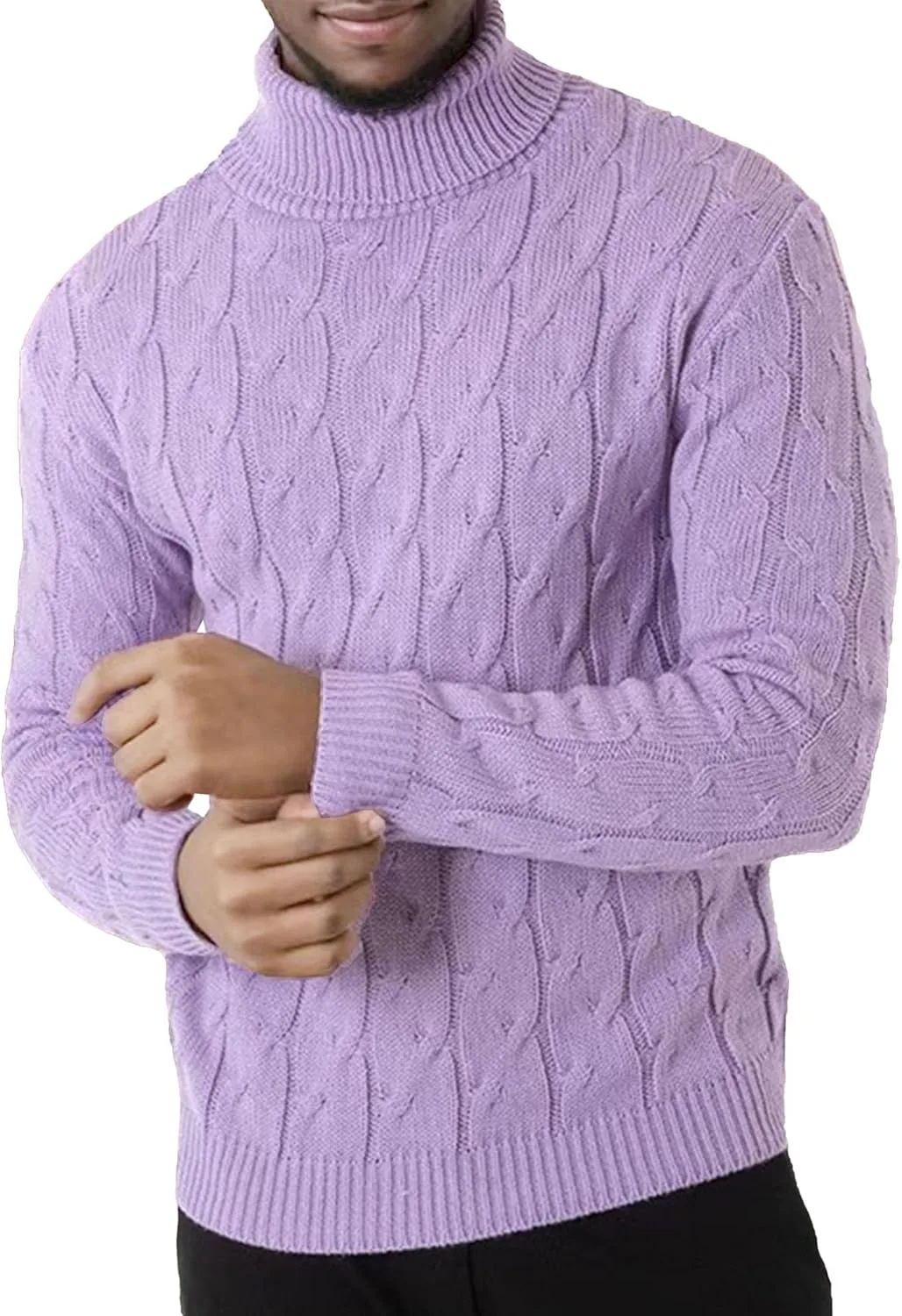 

Мужской свитер с косой вязкой и воротником-стойкой