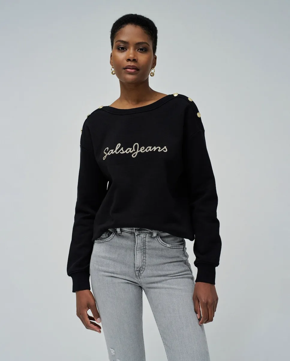

Женская толстовка с логотипом и декоративными пуговицами Salsa Jeans, черный