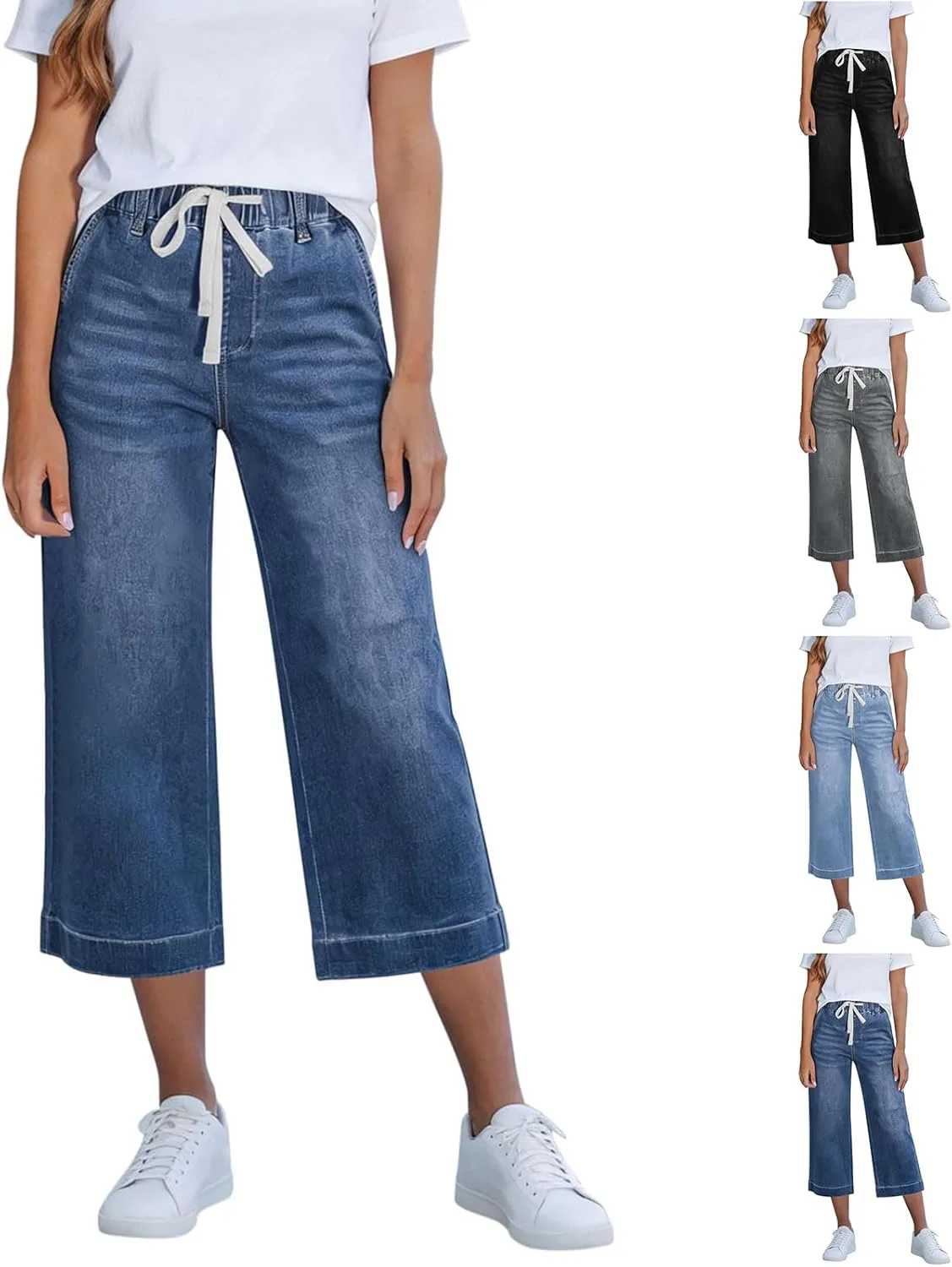 

Джинсы Capri для женщин с завязками, высокие, широкие, укороченные midelxp