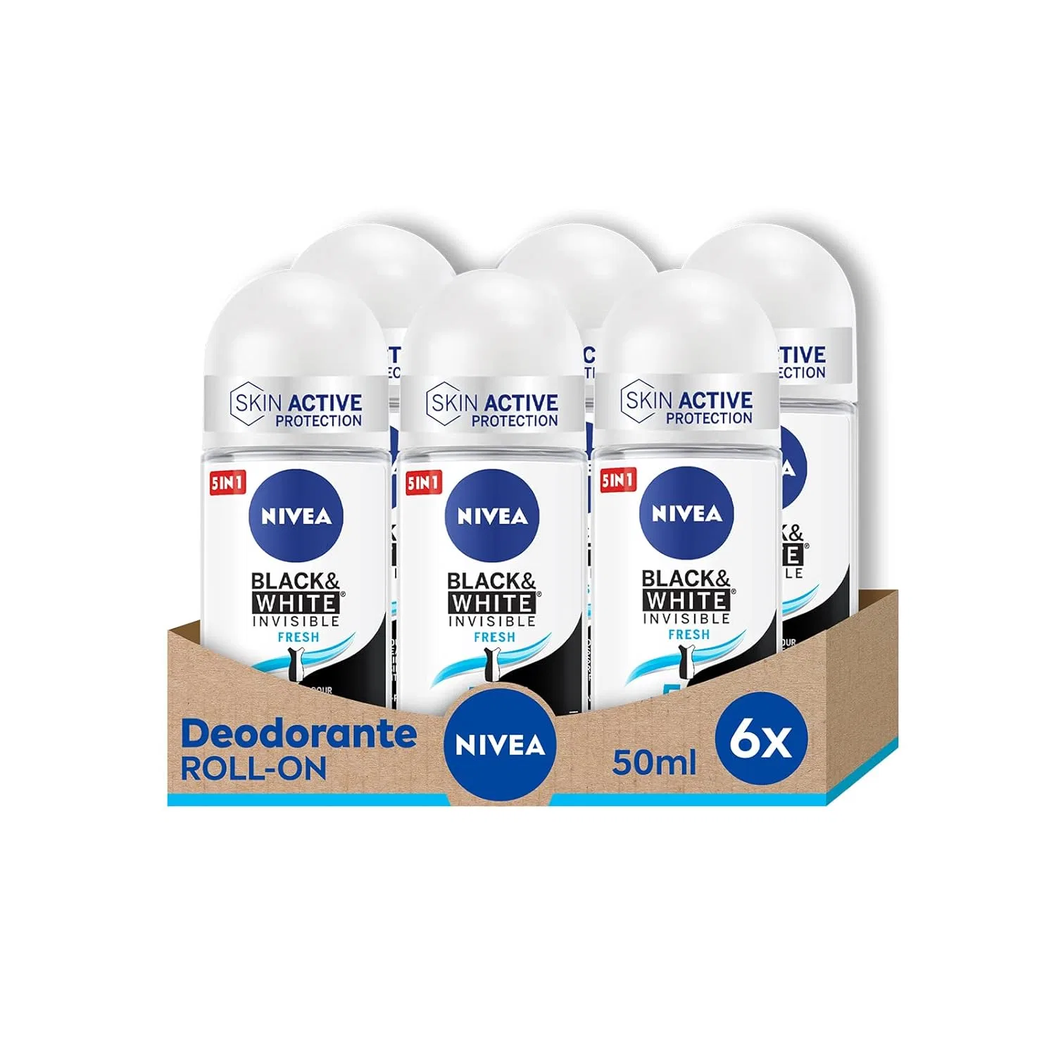 Женский шариковый дезодорант-антиперспирант NIVEA Black & White Invisible Fresh, 6 x 50 мл Nivea