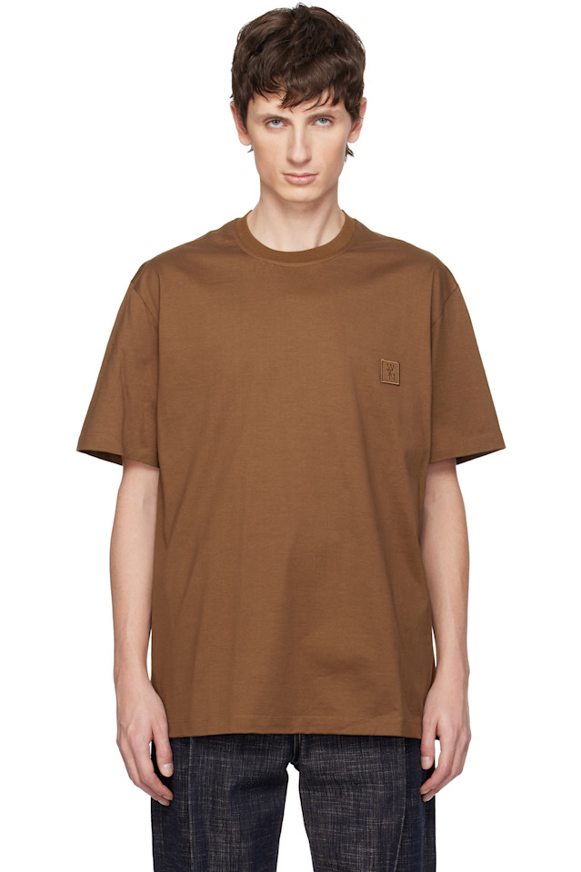 

Wooyoungmi Коричневая хлопковая футболка с логотипом на спине