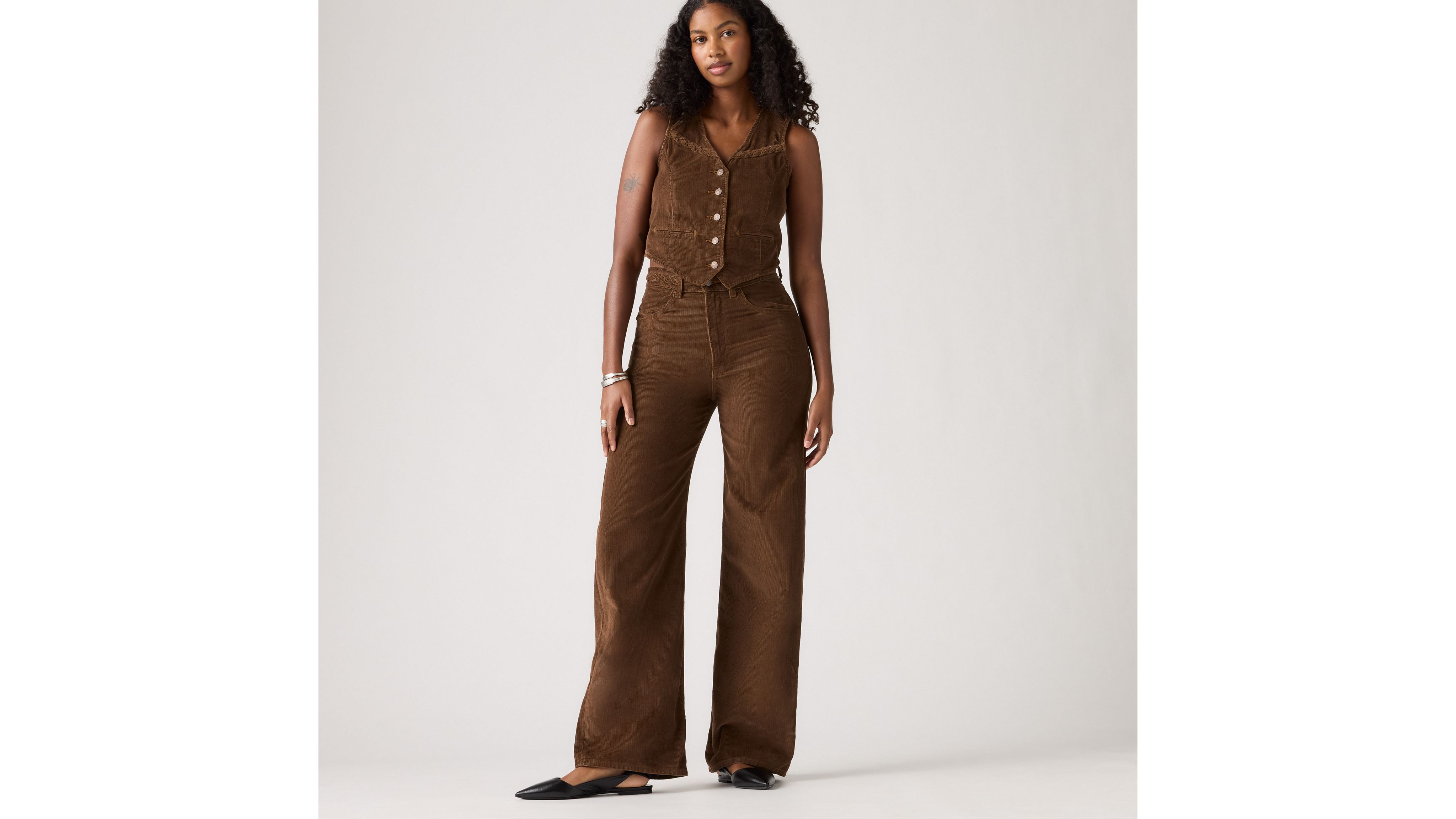 

Женские джинсы Ribcage Wide Leg с плетением Levi's, Carafe - Brown